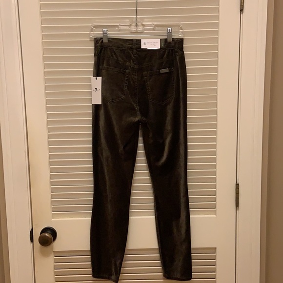 7 For All Mankind High Waist Ankle Skinny Velour Pants in Green - Picture 7 of 16
